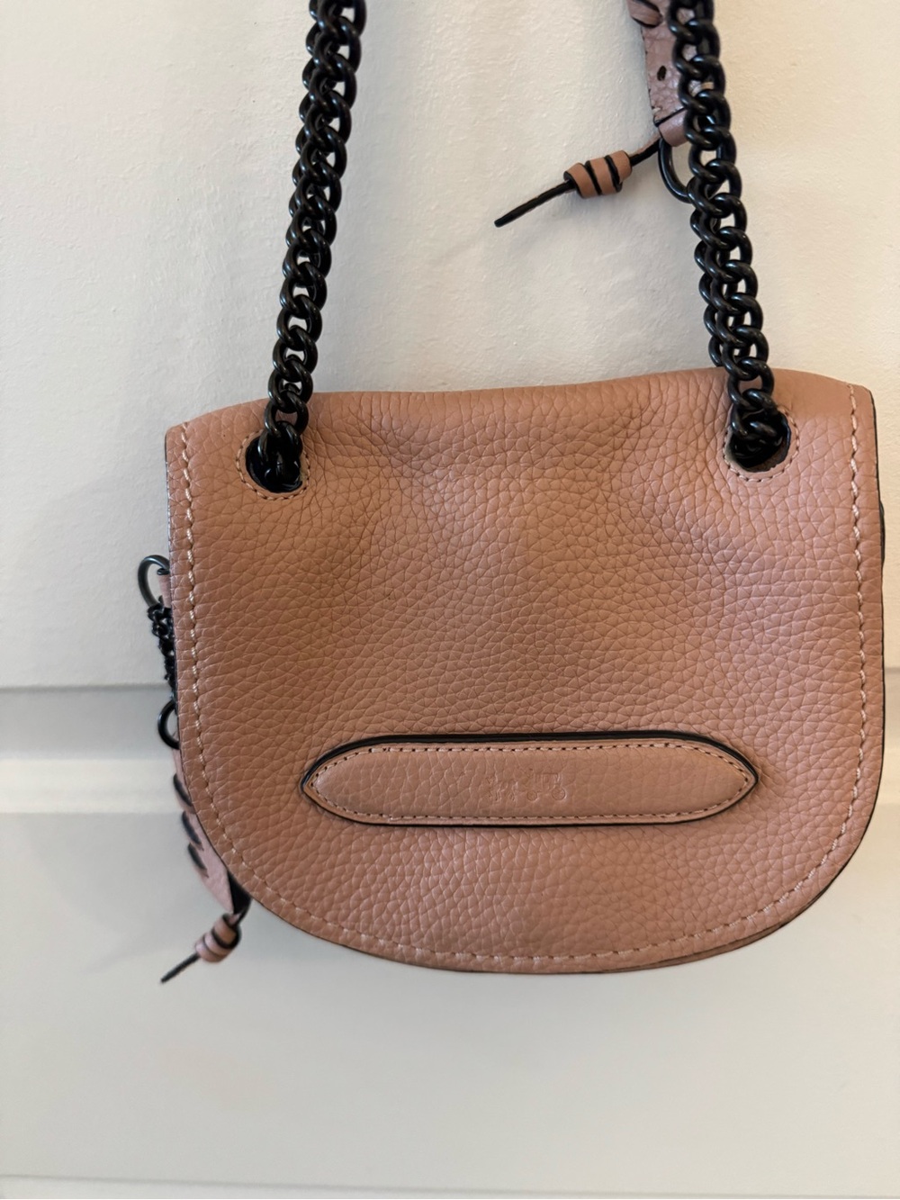 Coach Pebbled Leather Crossbody in Dusty Pink Tan with Black Chain
